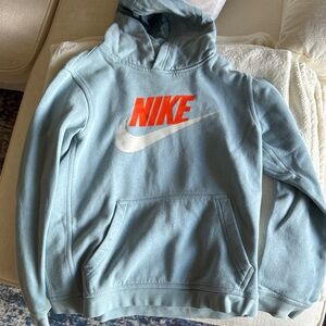 Nike Light Blue Hoodie with Bright Orange Logo